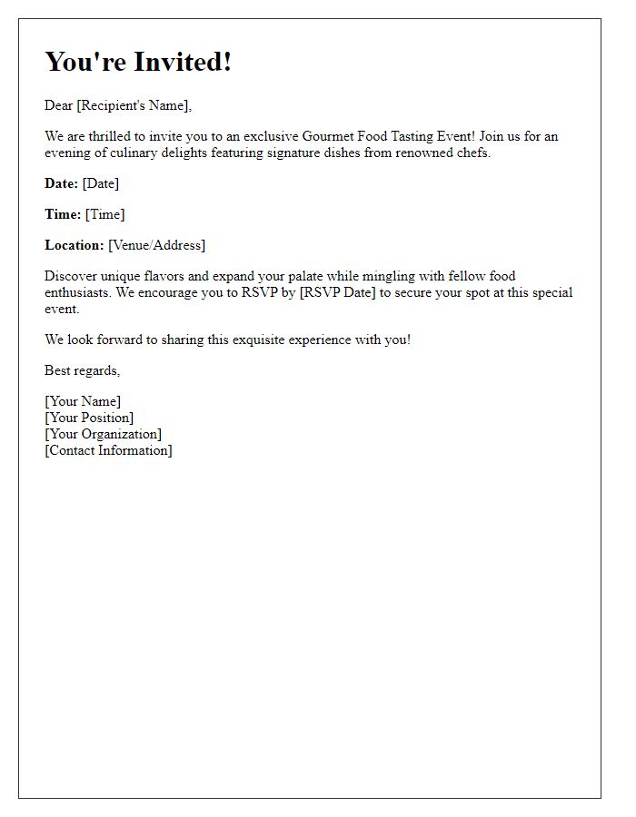 Letter template of invitation to a gourmet food tasting event