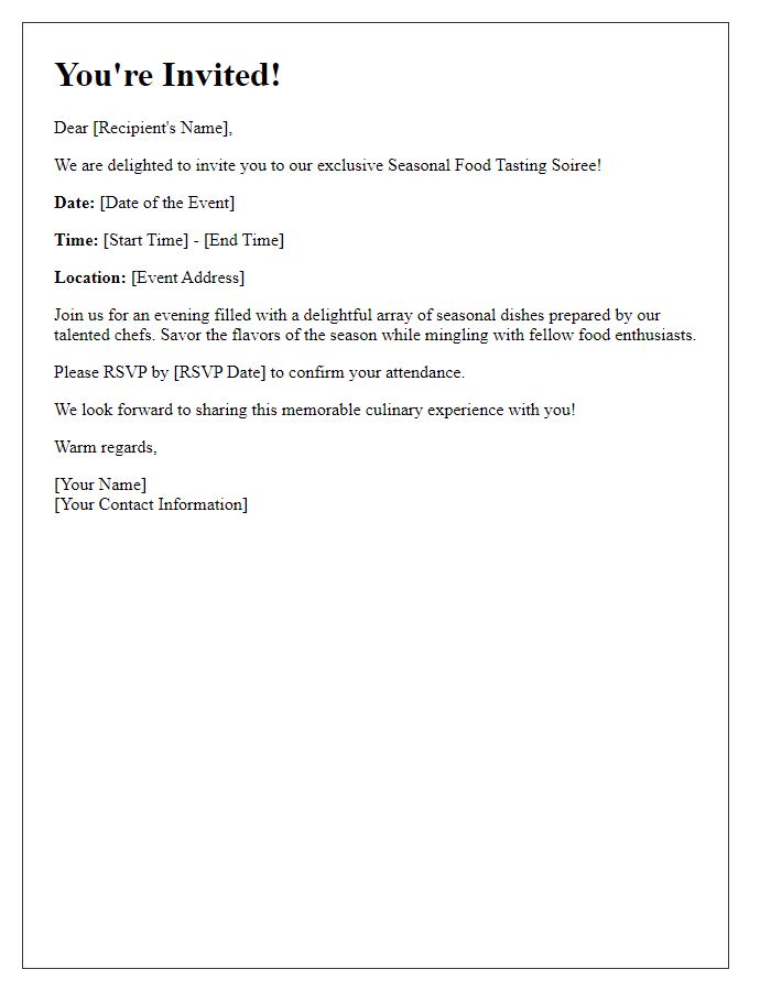 Letter template of invitation to a seasonal food tasting soire