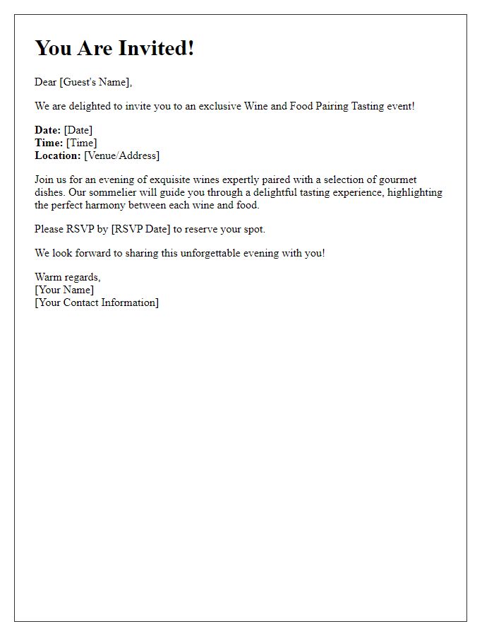 Letter template of invitation to a wine and food pairing tasting