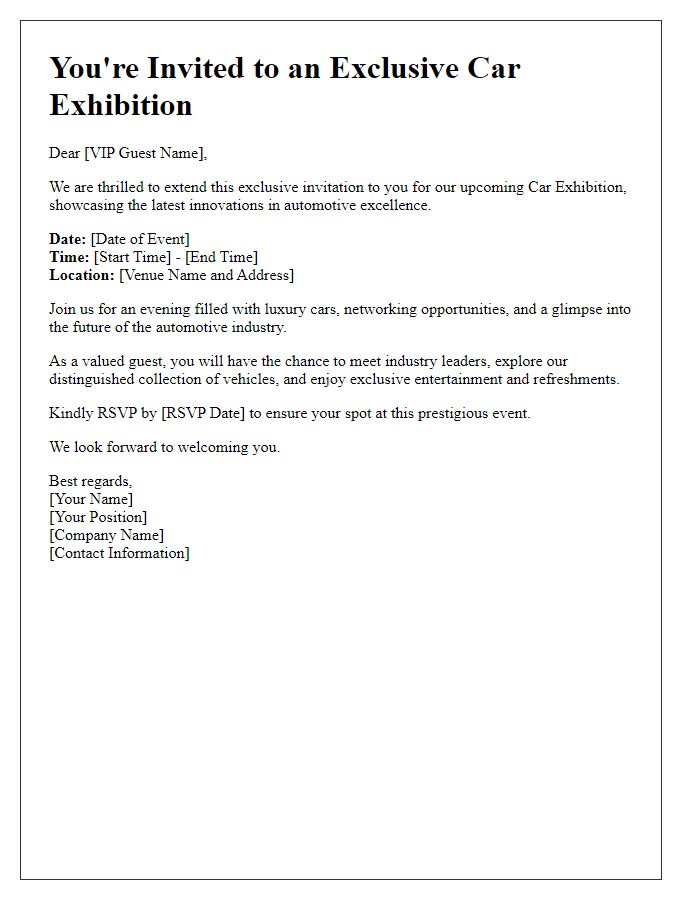 Letter template of exclusive invite to VIP guests for a car exhibition