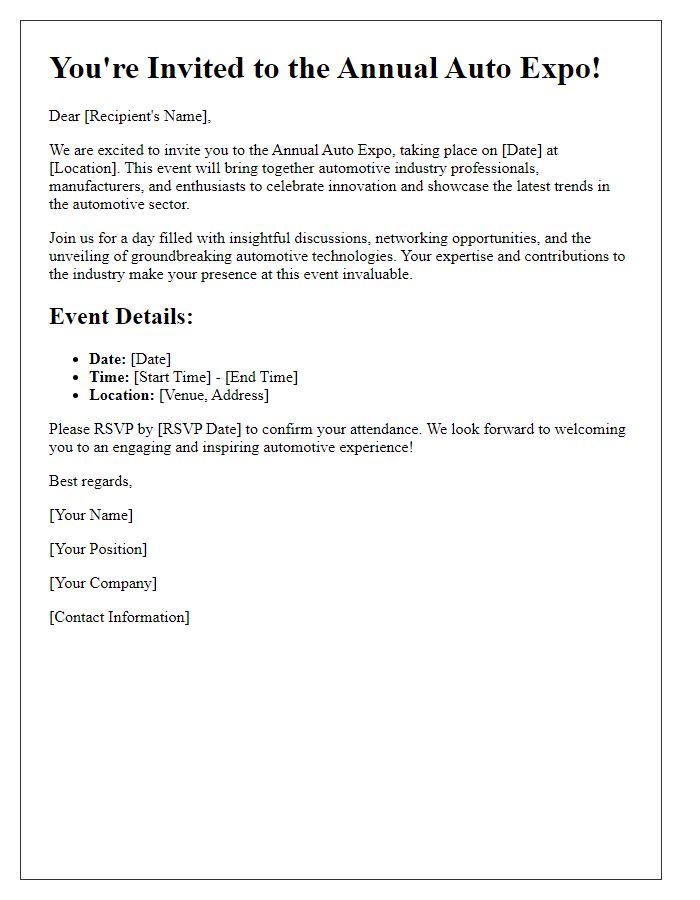 Letter template of invitation to automotive industry professionals for a car event