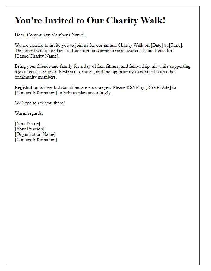 Letter template of charity walk invitation for community engagement