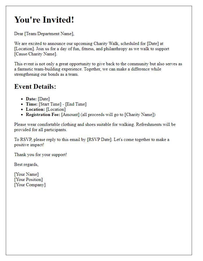 Letter template of charity walk invitation for corporate team building