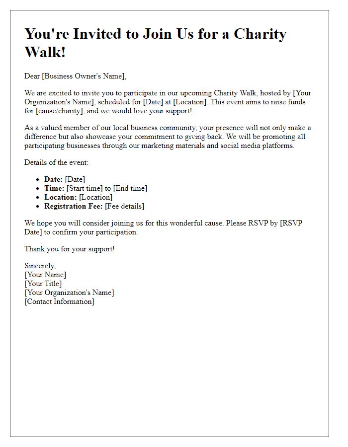 Letter template of charity walk invitation for local businesses