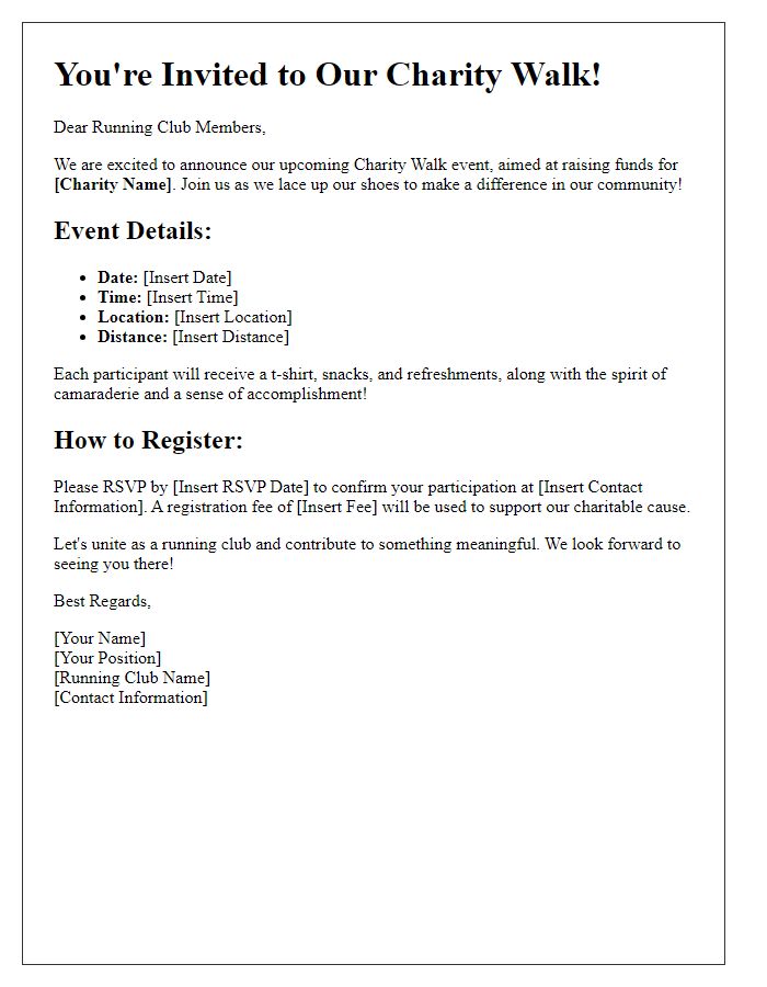 Letter template of charity walk invitation for running clubs