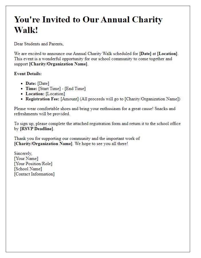 Letter template of charity walk invitation for school participation