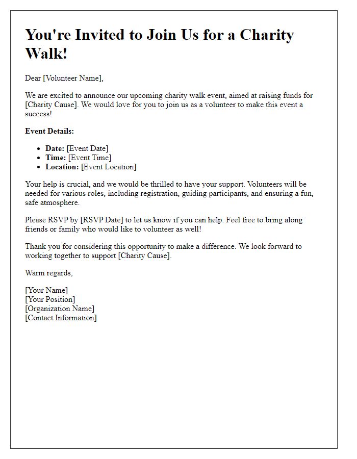 Letter template of charity walk invitation for volunteers