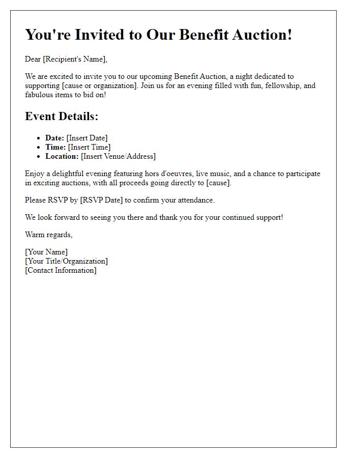 Letter template of benefit auction invitation