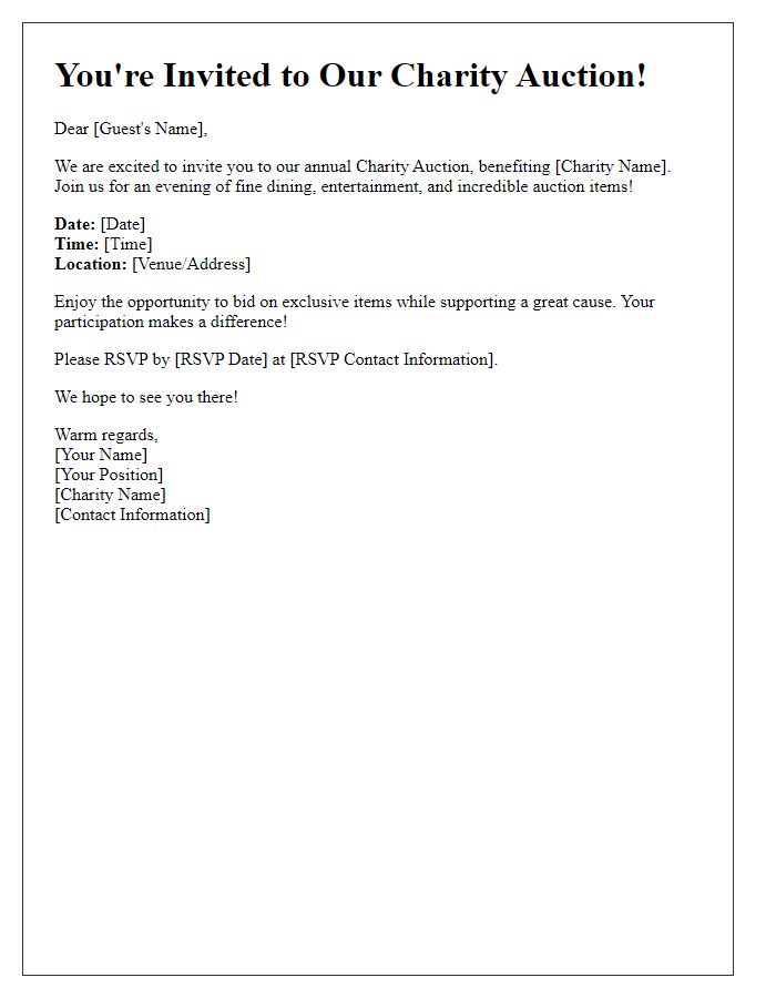 Letter template of charity auction invitation