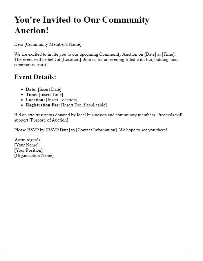 Letter template of community auction invitation