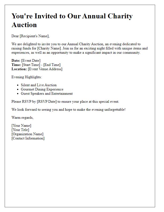 Letter template of formal auction event invitation