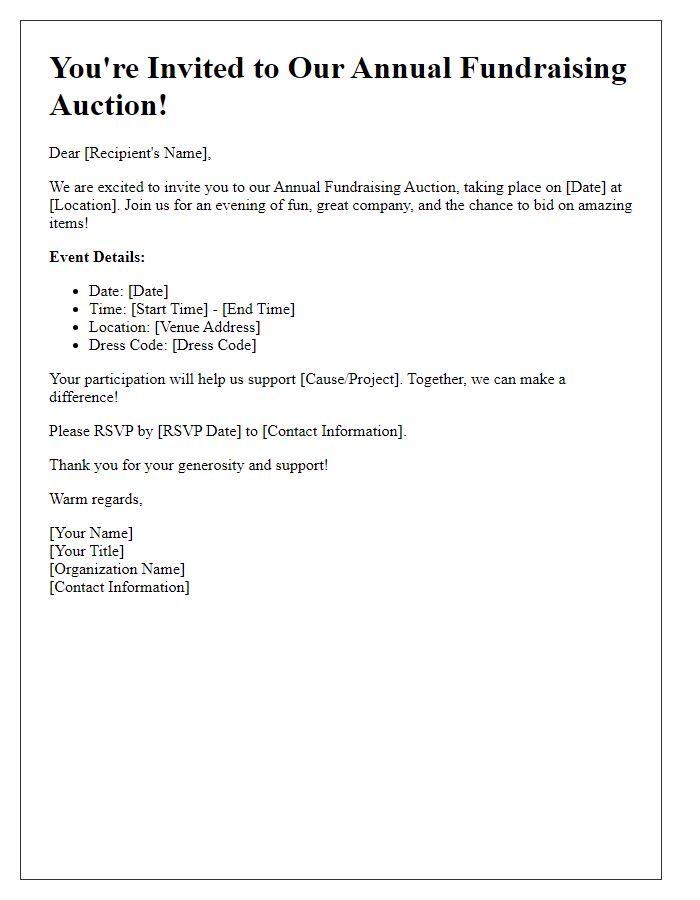 Letter template of fundraising auction invitation