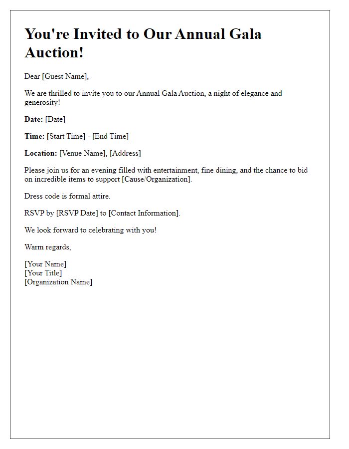 Letter template of gala auction invitation