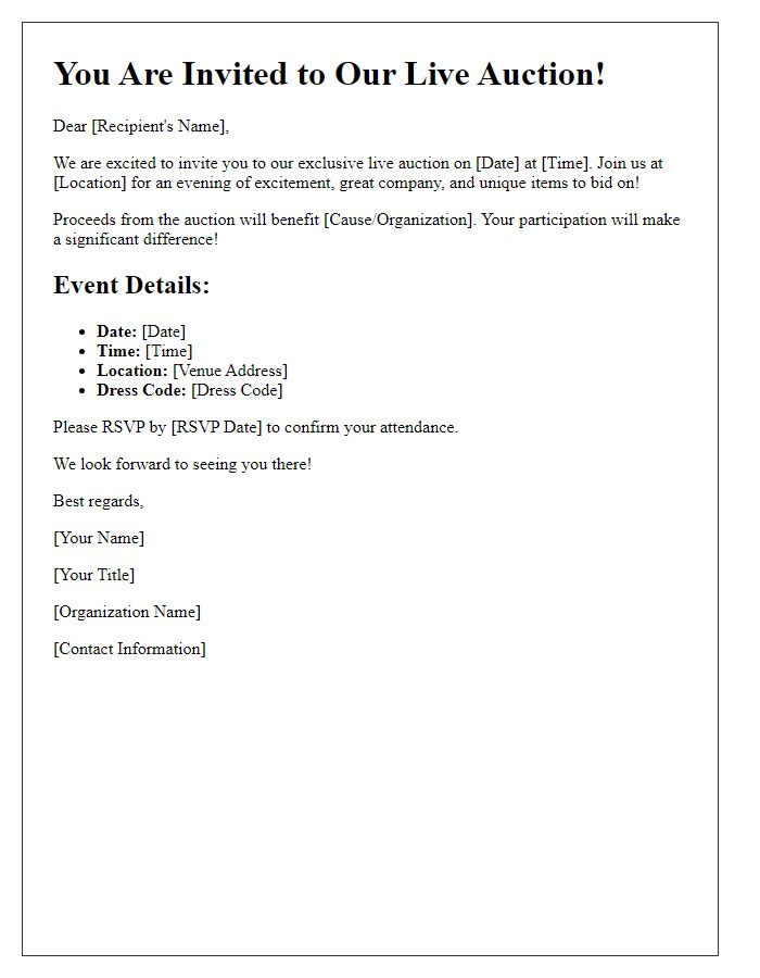 Letter template of live auction invitation