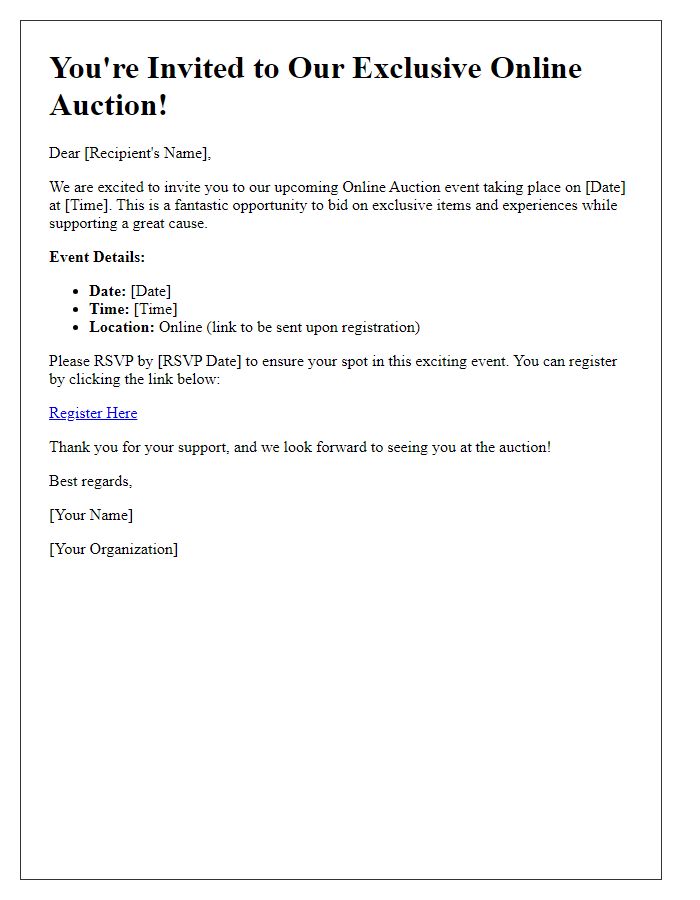 Letter template of online auction event invitation