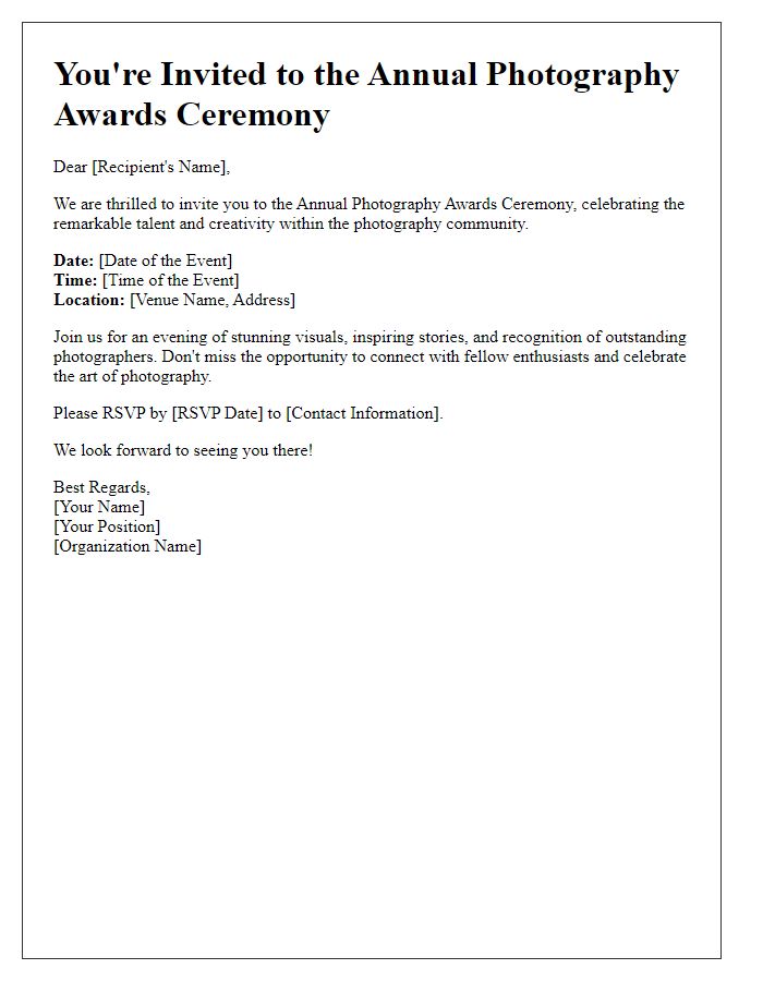 Letter template of photography awards ceremony invite