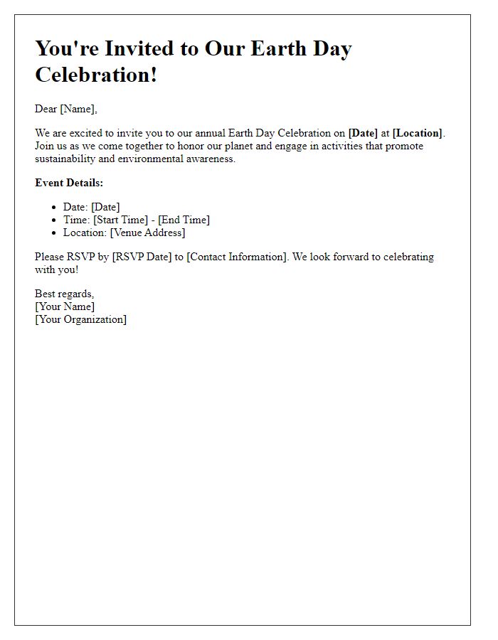 Letter template of invitation for Earth Day celebration