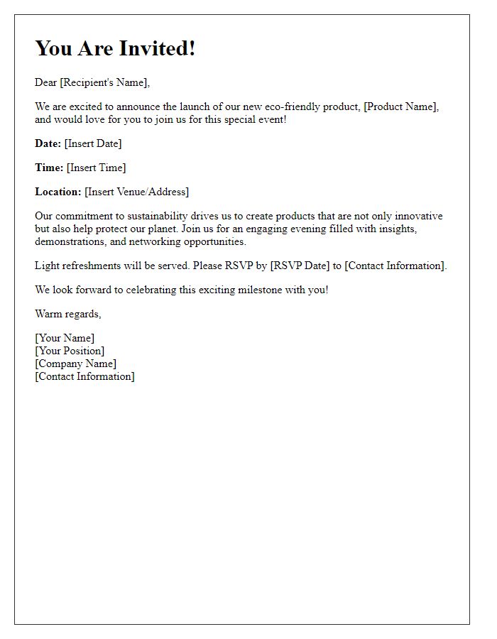 Letter template of invitation for eco-friendly product launch