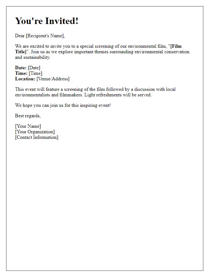 Letter template of invitation for environmental film screening