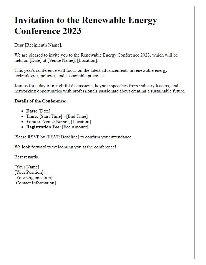 Letter template of invitation to renewable energy conference