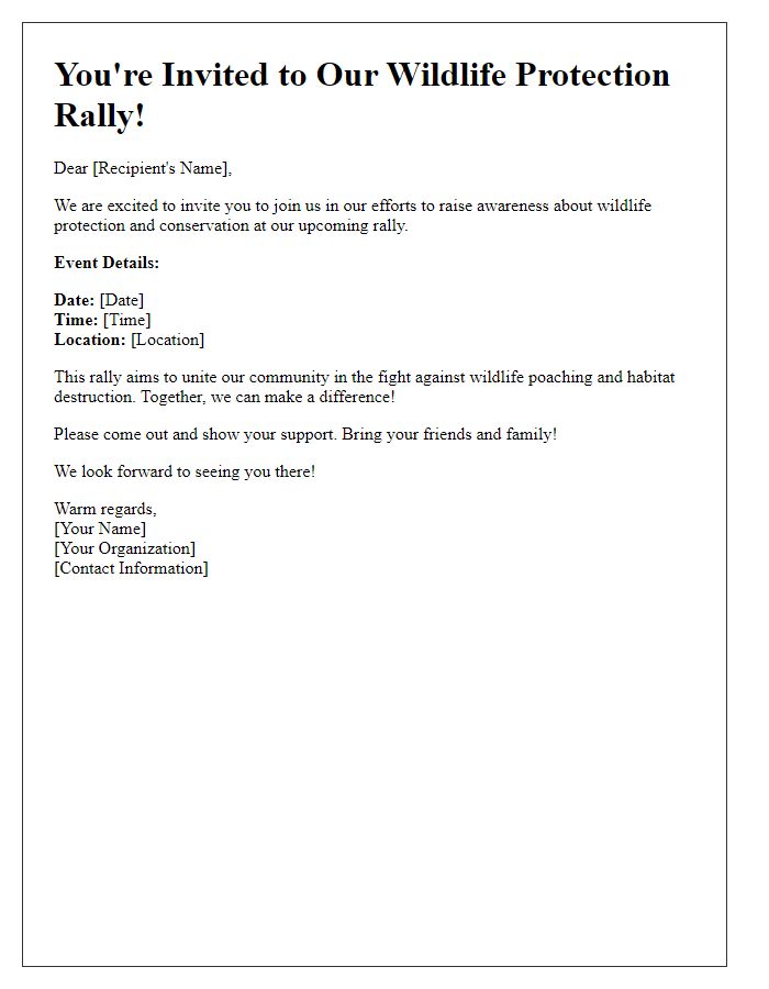 Letter template of invitation to wildlife protection rally