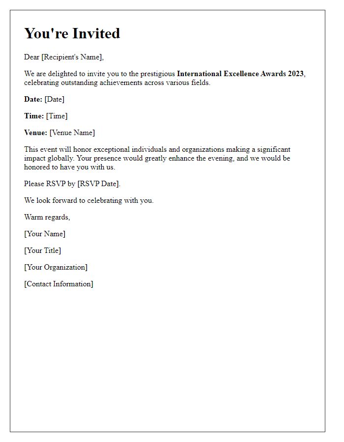 Letter template of VIP invitation for an international awards ceremony.