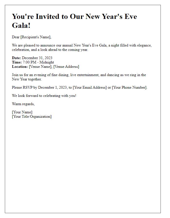 Letter template of formal invitation for New Year's Eve gala