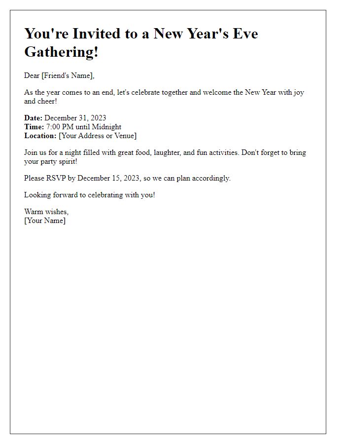 Letter template of invitation for a New Years Eve gathering