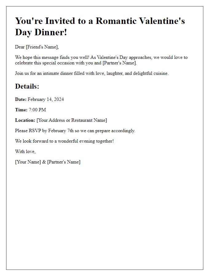 Letter template of couples' Valentines Day dinner invite