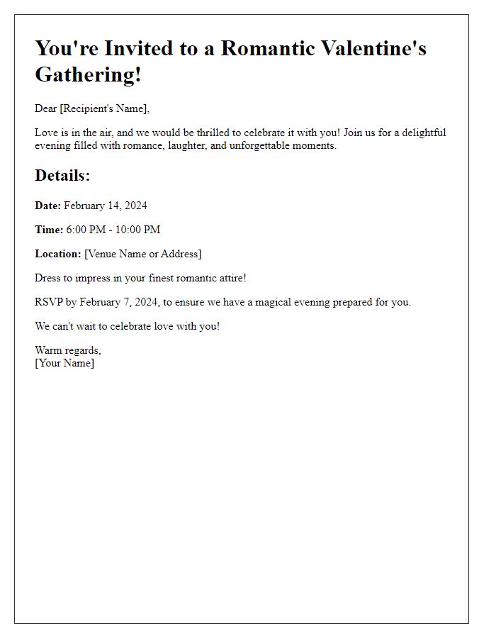 Letter template of romantic Valentines gathering invite