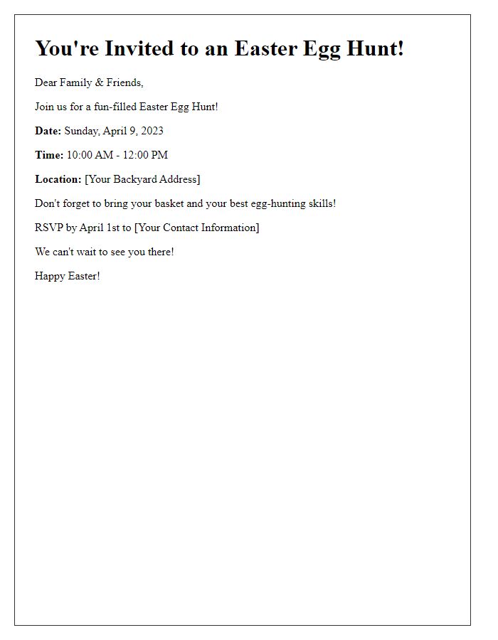 Letter template of DIY Easter egg hunt invitation