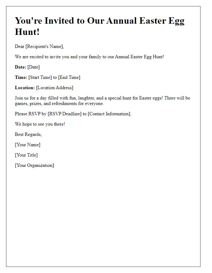 Letter template of official Easter egg hunt invitation