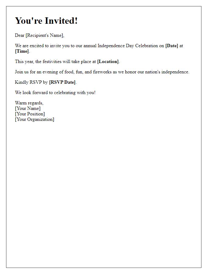 Letter template of Invitation for Independence Day Celebration