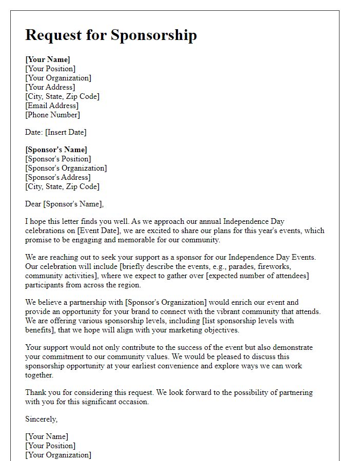 Letter template of Sponsorship Request for Independence Day Events