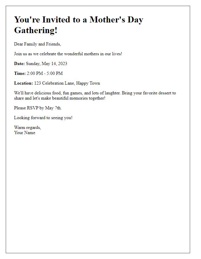 Letter template of a casual Mothers Day gathering invitation