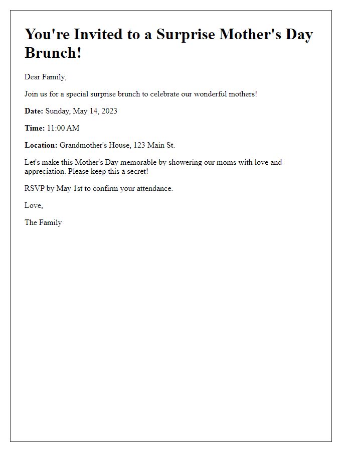 Letter template of a surprise Mothers Day brunch invite