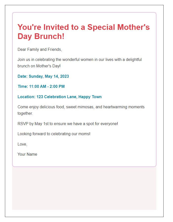 Letter template of a themed Mothers Day brunch invite