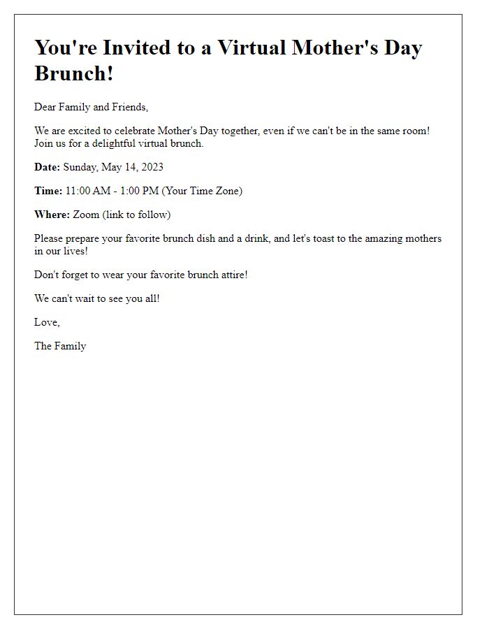 Letter template of a virtual Mothers Day brunch invitation