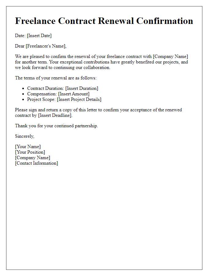 Letter template of Confirming Freelance Contract Renewal