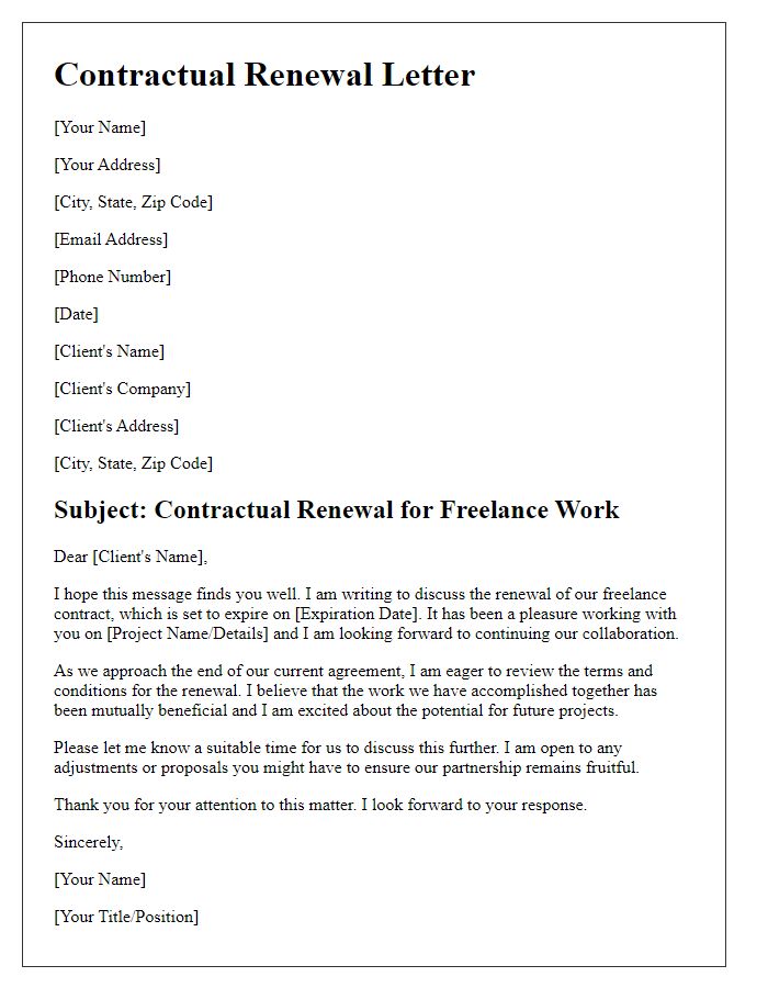 Letter template of Contractual Renewal for Freelance Work