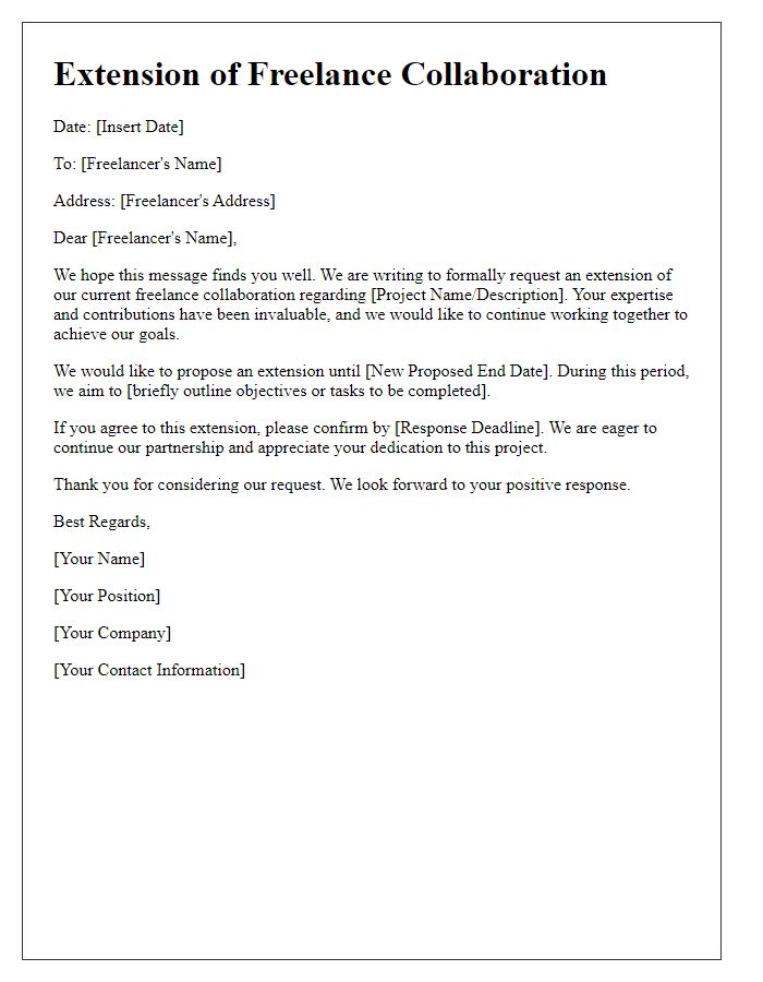 Letter template of Extension for Freelance Collaboration