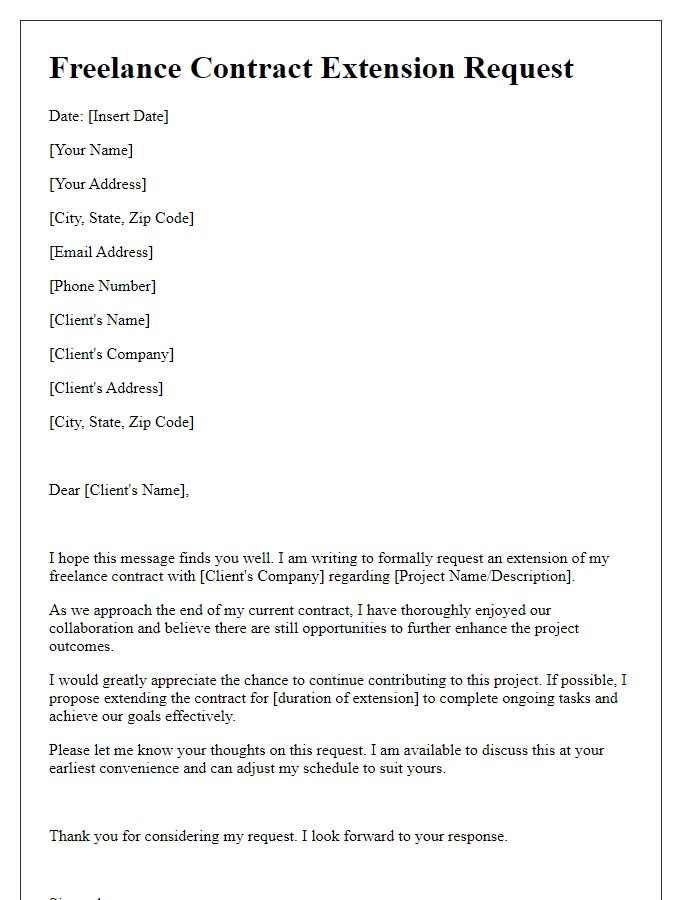 Letter template of Freelance Contract Extension Request