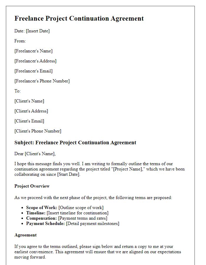 Letter template of Freelance Project Continuation Agreement