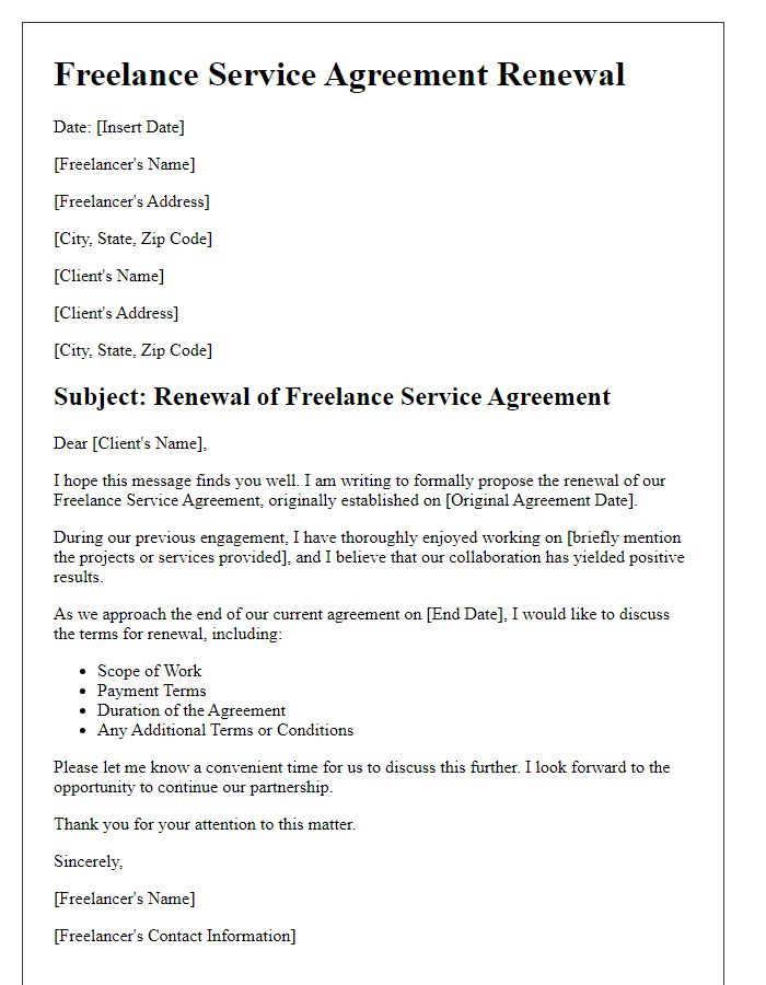 Letter template of Freelance Service Agreement Renewal