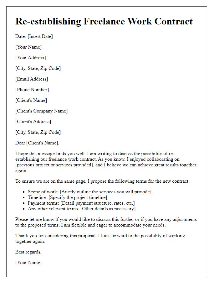 Letter template of Re-establishing Freelance Work Contract