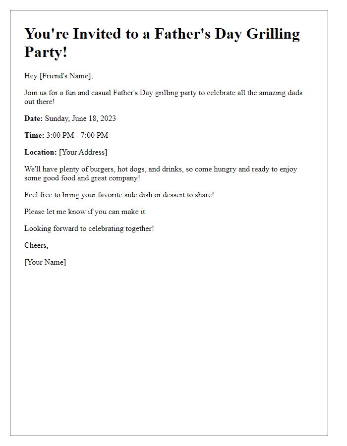 Letter template of a casual Fathers Day grilling party invite