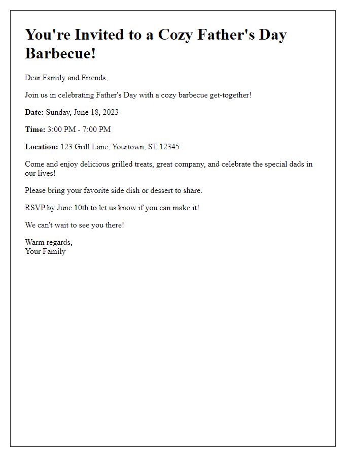 Letter template of a cozy Fathers Day barbecue get-together invite