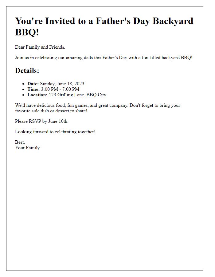 Letter template of an exciting Fathers Day backyard BBQ invitation