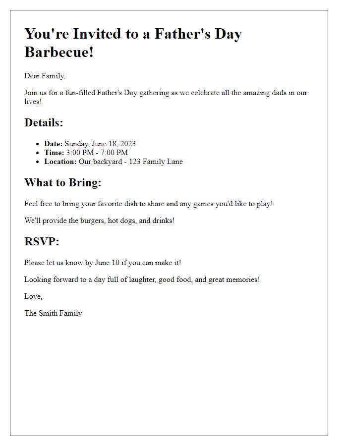 Letter template of a fun family gathering for Fathers Day barbecue