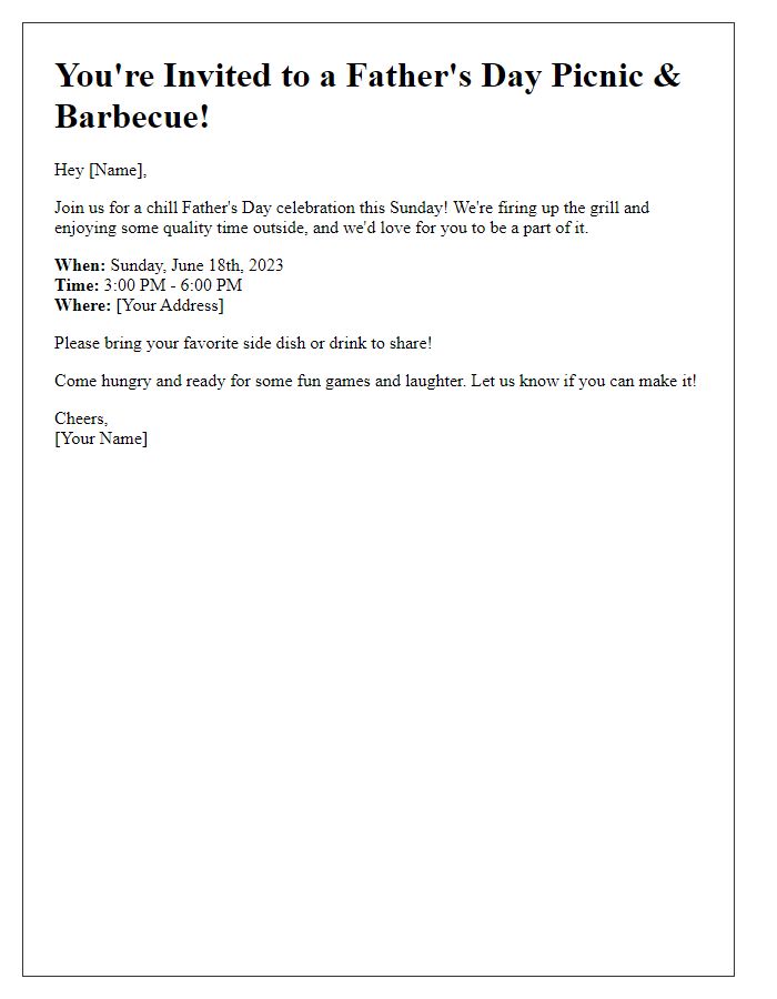 Letter template of a laid-back Fathers Day picnic and barbecue invite